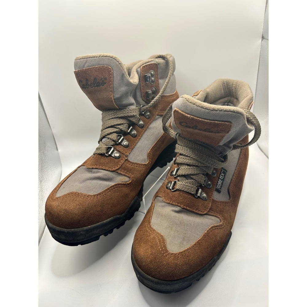 Cabelas Gore Tex Hiking Boots Brown Tan Lace Up Outdoor Trail Footwear Men's 8
